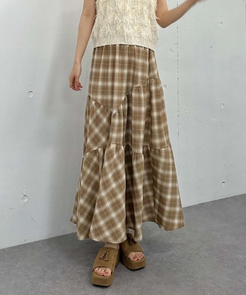 archives（アルシーヴ） スカート バイヤスチェックギャザースカート