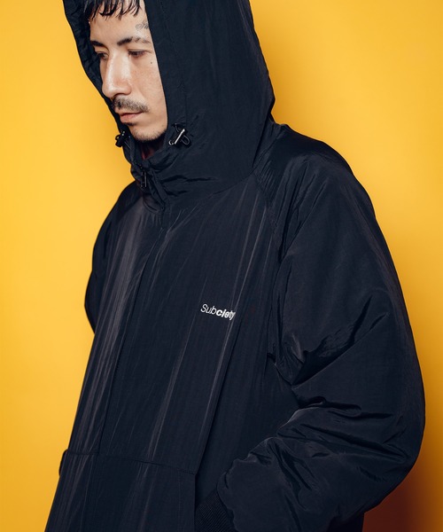 Subciety 黒 ナイロンジャケット フード付き 4ポケット Subciety 黒 ナイロンジャケット フード付き 4ポケット