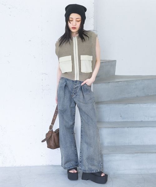 JEANASIS（ジーナシス） ニットベスト FREE ブラック系その他