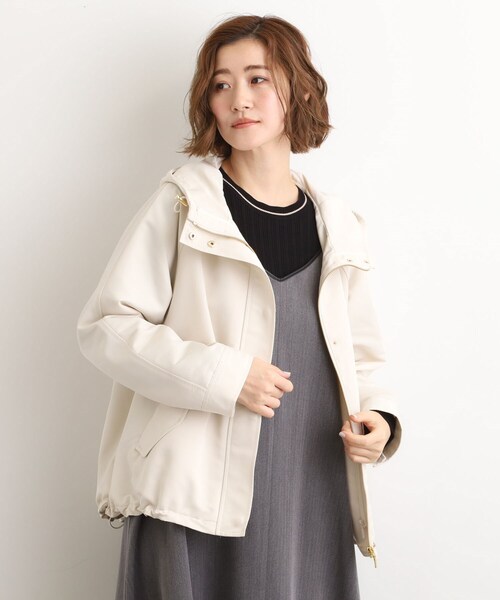 バーバリーゴルフ ニットブルゾン レディースLL ベージュ　日本製 grove（グローブ） ブルゾン アウター 「名品アウター/3WAY・はっ水