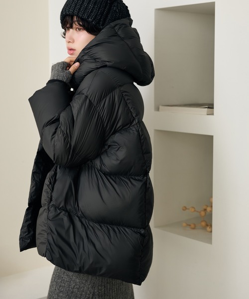 ダウンコート ダウンジャケット volume neck hooded down coat