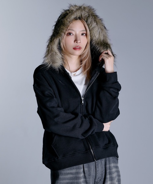 カシミヤファーパーカー 3color 】ファーフードジップアップパーカー ／ fur zipup hoodie