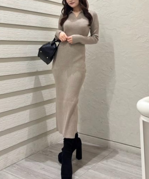 rienda（リエンダ） ワンピース スキッパーニットワンピース 秋服 冬服