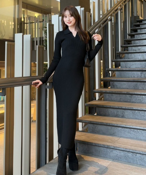 rienda（リエンダ） ワンピース スキッパーニットワンピース 秋服 冬服