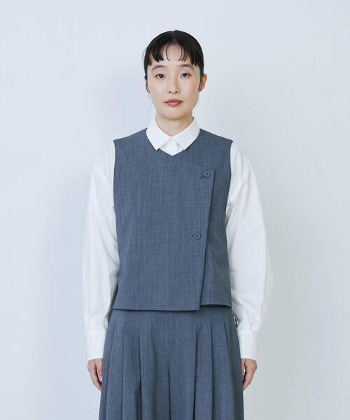 LOISIR ベスト ジレ ウール混ギャバデザインベスト レディース LOISIR ベスト ジレ ウール混ギャバデザインベスト レディース