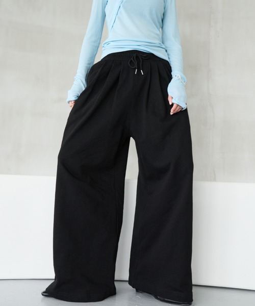 HANNE ワイドパンツ スウェットパンツ ジャージ タックワイド