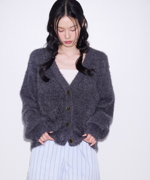 マリークワント MARY QUANT カーディガン シャギーニット M 黒 MARY QUANT（マリークヮント） カーディガン マリークワント