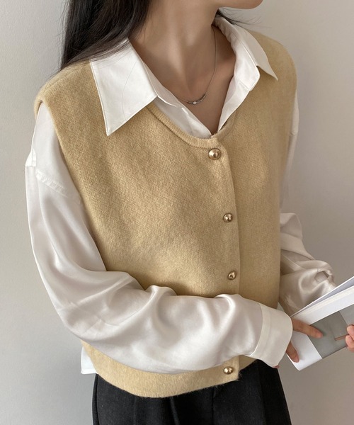 「MAISON DE THERESE」 ニットベスト L ダークグレー レディース_画像6