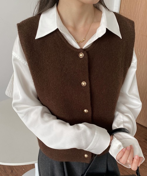 「MAISON DE THERESE」 ニットベスト L ダークグレー レディース_画像8
