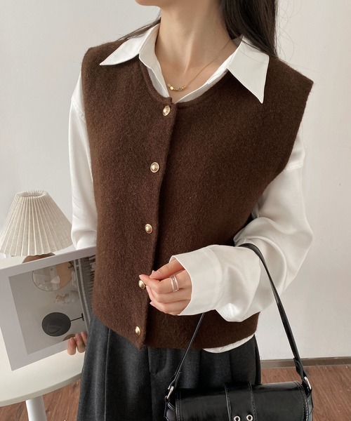 「MAISON DE THERESE」 ニットベスト L ダークグレー レディース_画像9