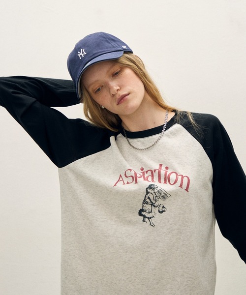 uchi. tシャツ ビンテージ風ラグランスリーブ グラフィックTシャツ
