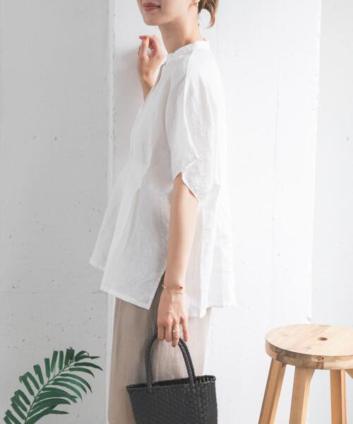 値下げORDINARY FITS ピンタックスキッパーリネンブラウス ホワイト URBAN RESEARCH DOORS（アーバンリサーチドアーズ） リネンシャツ