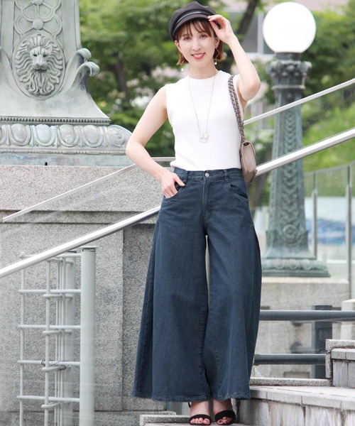 ElegChic ワイドパンツ ジーンズ デニム デニムパンツ ガウチョデニム
