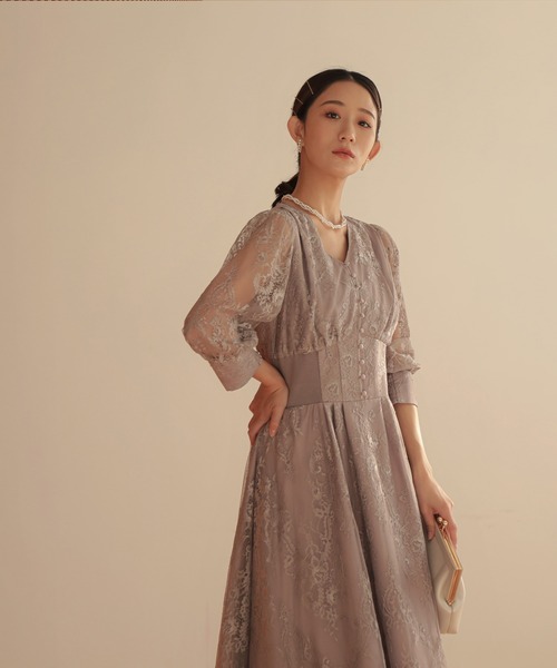 ドレス epic day リブウエストレースロングドレス レディース  