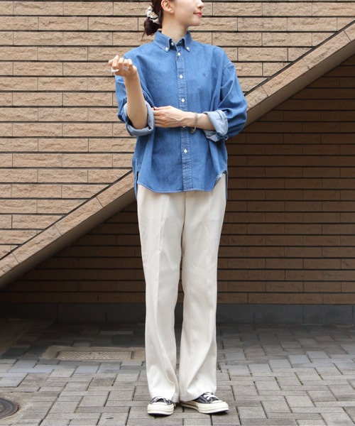 GYMPHLEX（ジムフレックス） ブラウス シャツ ショートデニム ボタン