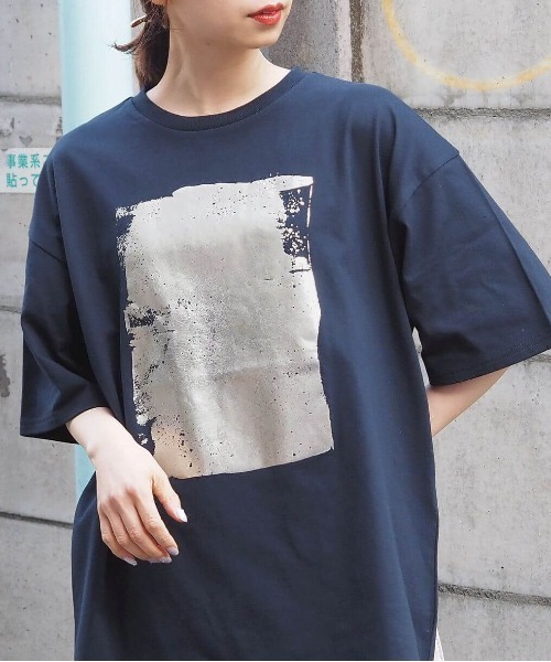 tiptop tシャツ 箔プリント半袖BIGTシャツ レディース