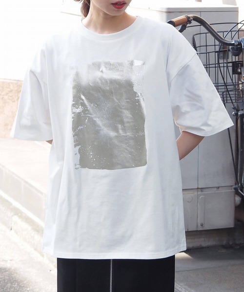 tシャツ 箔プリントスーパーBIG Tシャツ レディース tiptop tシャツ 箔プリント半袖BIGTシャツ レディース