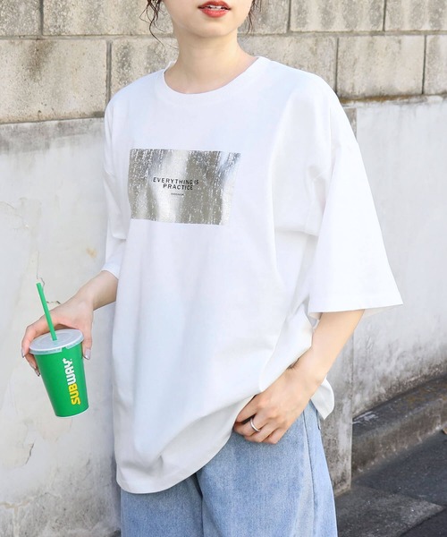tiptop tシャツ 箔プリント半袖BIGTシャツ レディース
