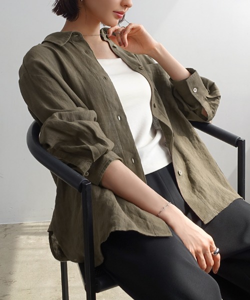 evernavy ブラウス シャツ リネンオーバーサイズシャツ レディース