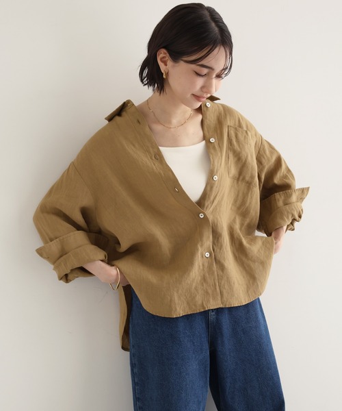 美品バーバリーロンドン リネンシャツ ネイビー羽織りオーバーサイズ オーバーサイズリネンシャツ メンズ｜Oversized Linen SHIRT OR4451