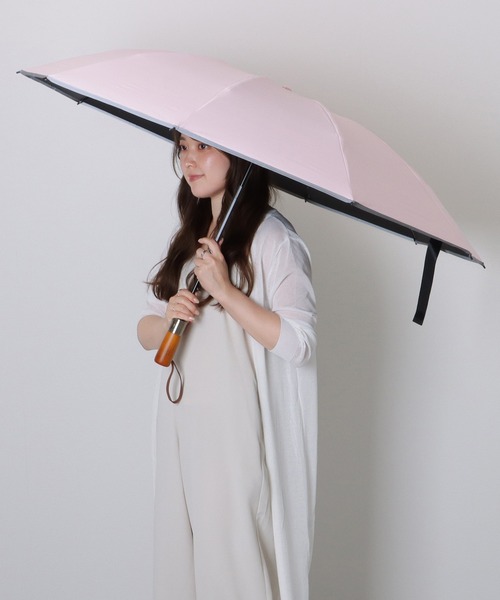 グレーのウッドハンドル折りたたみ傘 Lace Ladies（レースレディース） 日傘 折りたたみ傘 ソリッドカラー