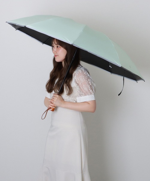 グレーのウッドハンドル折りたたみ傘 Lace Ladies（レースレディース） 日傘 折りたたみ傘 ソリッドカラー