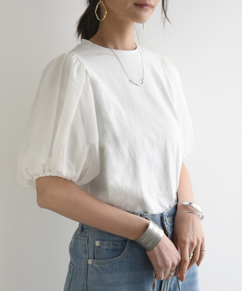 and it_ tシャツ オーガンジーパフスリーブ半袖トップス