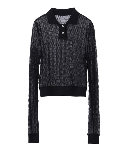 JOHN LAWRENCE SULLIVAN ブラックポロシャツ ジップ JOHN LAWRENCE SULLIVAN ポロシャツ ポロ LACE POLO SHIRT