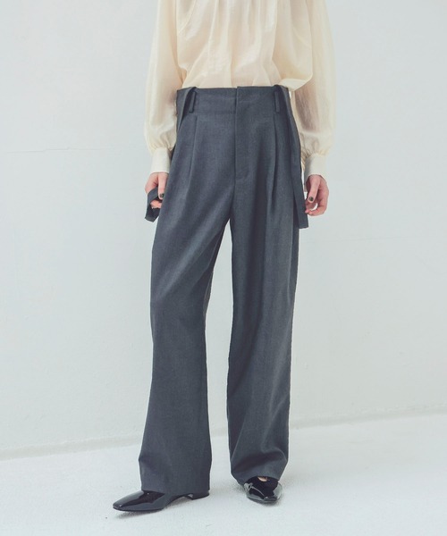 パンツ DRESSLAVE over tuck black denim pants DRESSLAVE（ドレスレイブ） スラックス パンツ detachable strap tuck