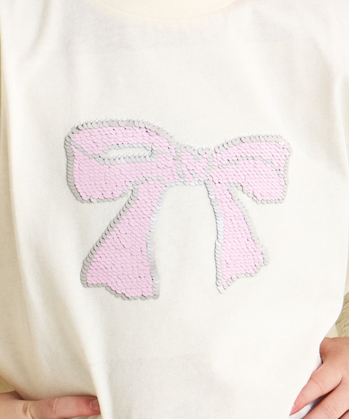 スパンコール 長袖 シャツ おしゃれ レディース moment+ ブラウス シャツ 花柄スパンコール刺繍半袖ショート