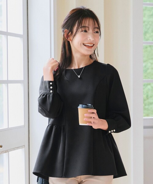 ブラウス シャツ パフスリーブペプラムチュニックブラウス レディース