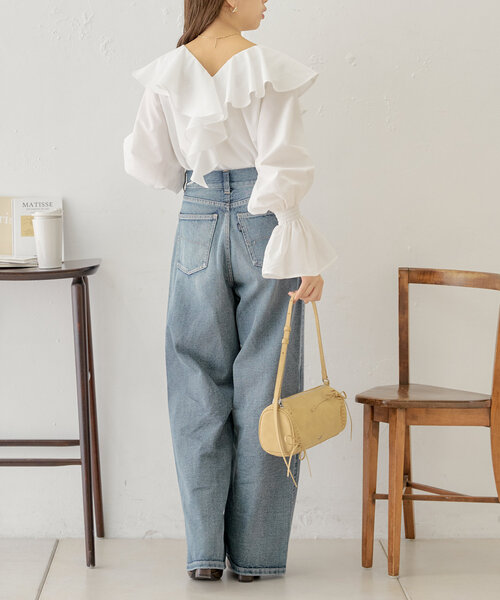 Chico ブラウス シャツ バック開きリボンフリルブラウス