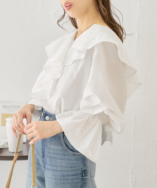 Chico ブラウス シャツ バック開きリボンフリルブラウス