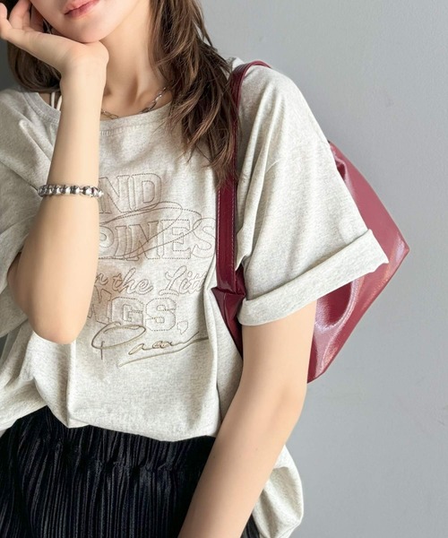 AelfricEden コア ヴィンテージウォッシュ Tシャツ コットン FADE WASH CUFFS OPEN EMBROIDERY T-SHIRT/フェイドウォッシュ