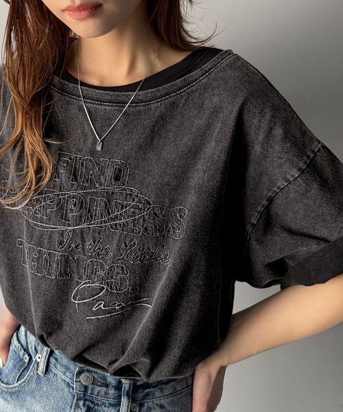 アクロス ザ ヴィンテージ シャツ 綿 ネイビー Lサイズ相当 ラウンドカラー classicalelf tシャツ 綿100%ヴィンテージウォッシュ前後2way