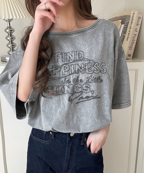 AelfricEden コア ヴィンテージウォッシュ Tシャツ コットン FADE WASH CUFFS OPEN EMBROIDERY T-SHIRT/フェイドウォッシュ