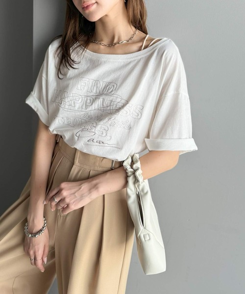 AelfricEden コア ヴィンテージウォッシュ Tシャツ コットン FADE WASH CUFFS OPEN EMBROIDERY T-SHIRT/フェイドウォッシュ