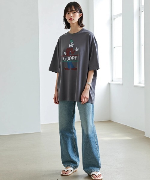 Disney（ディズニー） tシャツ ミッキー オーバーサイズ ピグメント風