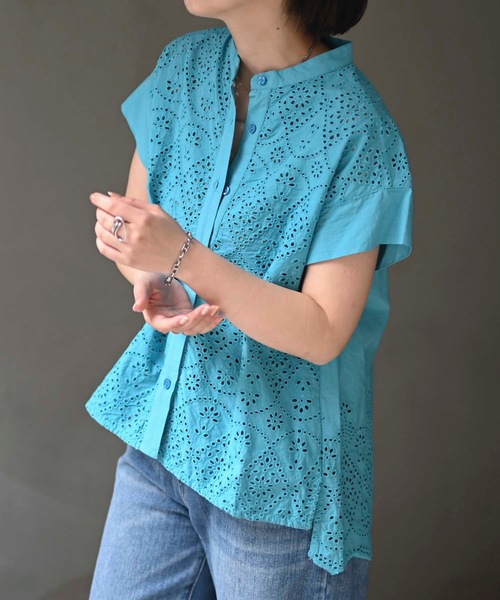 ＆HALF ブラウス シャツ 夏 半袖 「indian Cotton Collection」インド