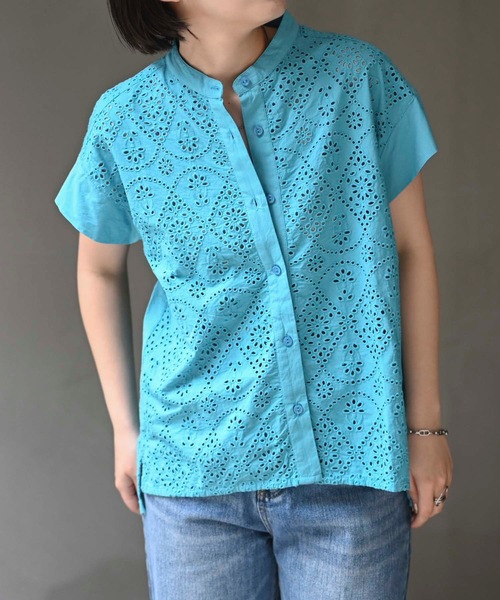 ＆HALF ブラウス シャツ 夏 半袖 「indian Cotton Collection」インド