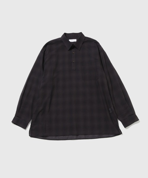 ADAM ET ROPE' シャツ シアーリップル チェック プルオーバー