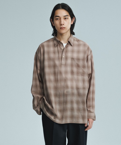 ADAM ET ROPE'（アダムエロペ） シャツ シアーリップル チェック プル