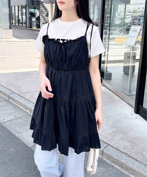 INGNI（イング） ワンピース コットンレースティアードミニキャミ