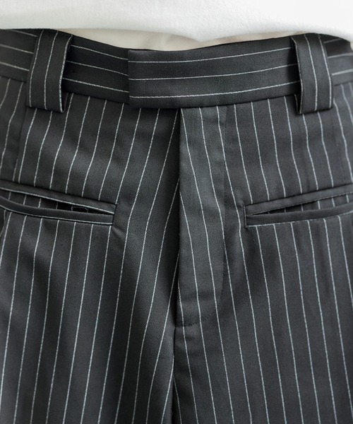 Bleme スラックス フロントポケット ワイドストレート ストライプ