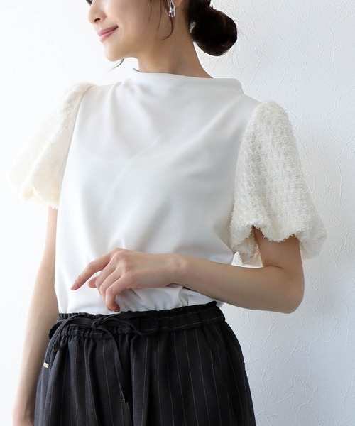 ジネス jines ファンシースリーブドッキング半袖トップス Jines tシャツ ファンシースリーブドッキング半袖トップス