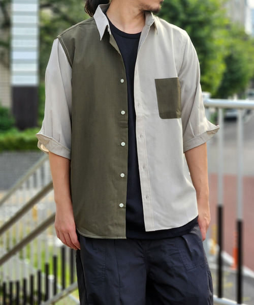 ikka（イッカ） シャツ 7分ブロックスドライタッチシャツ メンズ