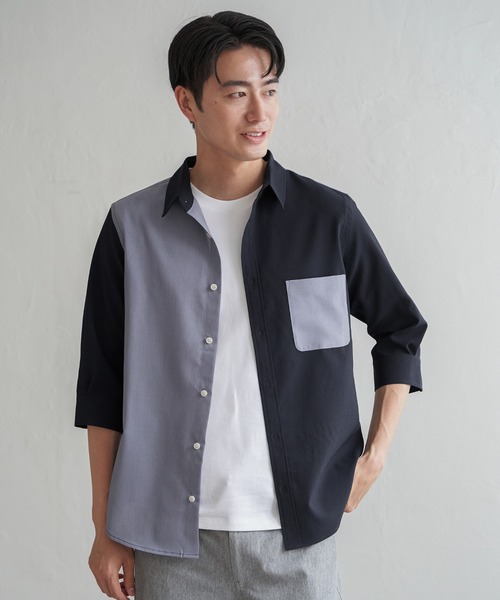 ikka（イッカ） シャツ 7分ブロックスドライタッチシャツ メンズ