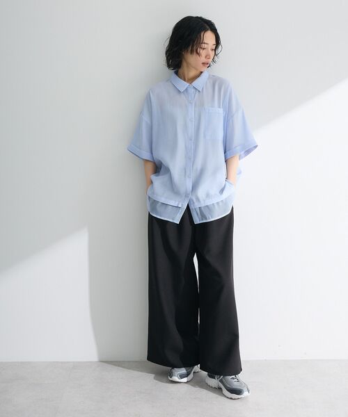 「SHENERY」 長袖シャツ - グリーン レディース shenery ストライプオーバーシャツ ロングシャツ グリーン