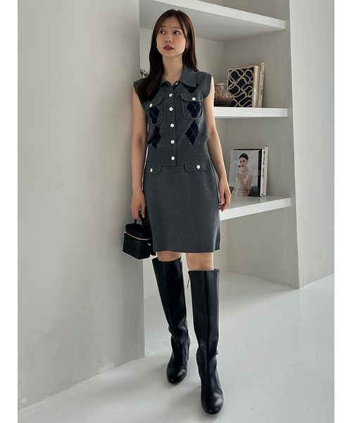今期新作⭐︎FRAY I.D ラップデザインミニスカート チャコールグレー FRAY I.D スカート フラップデザインニットミニスカート