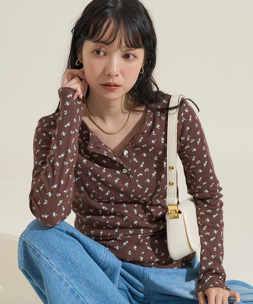 tシャツ 花柄針抜き フライスヘンリー長袖トップス レディース | FREAK'S STORE | 04